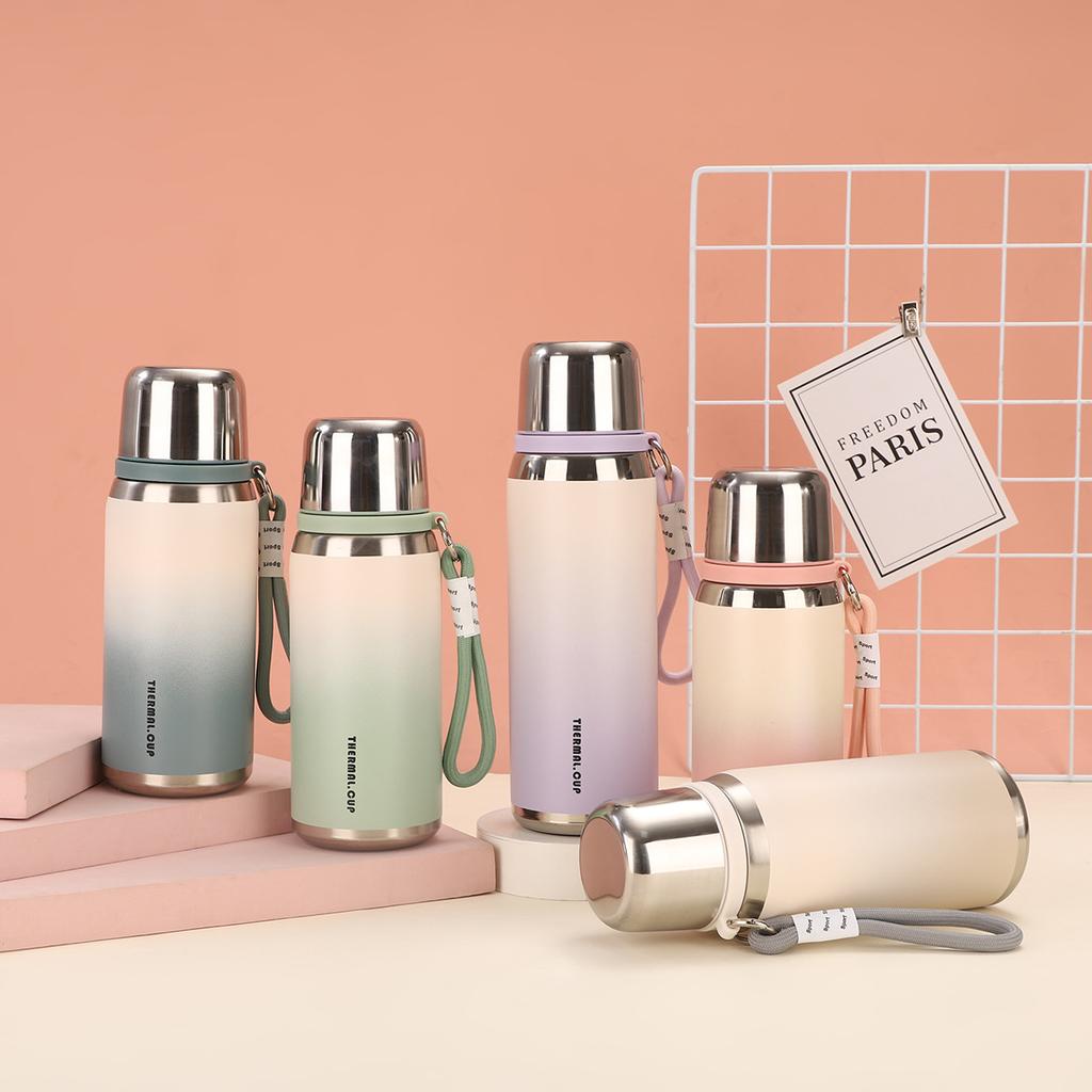 600ml/800ml Vacuum Insulated Bottle Portable 316 Stainless Steel Water Bottle Gradient Color Outdoor Leak-proof Gift Thermo Cup