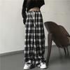 Oversize Damen Jogginghose Schwarz Kariert Lässige Hose Baggy Elastischer Bund Taschen Student Unisex Hip Hop Lockere Hose
