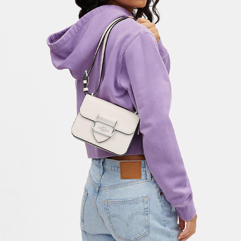 Coach 18 Solid Color Logo Flap Snap Multifunctional Pocket Leather Square Shoulder Crossbody Bag Women bags Glacier-White CL416-SVHA