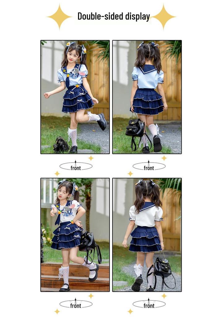 Girls' Summer Rabbit Police Costume Set - Stylish Two-Piece Performance Outfit