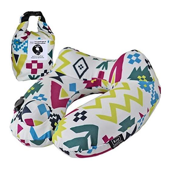 (KIU) kiu Neck Pillow, Washable Cover, Travel Supplies, Airplane Travel, Storage Pouch Included, Portable Pillow, U-Shaped Air Pillow, Press Type
