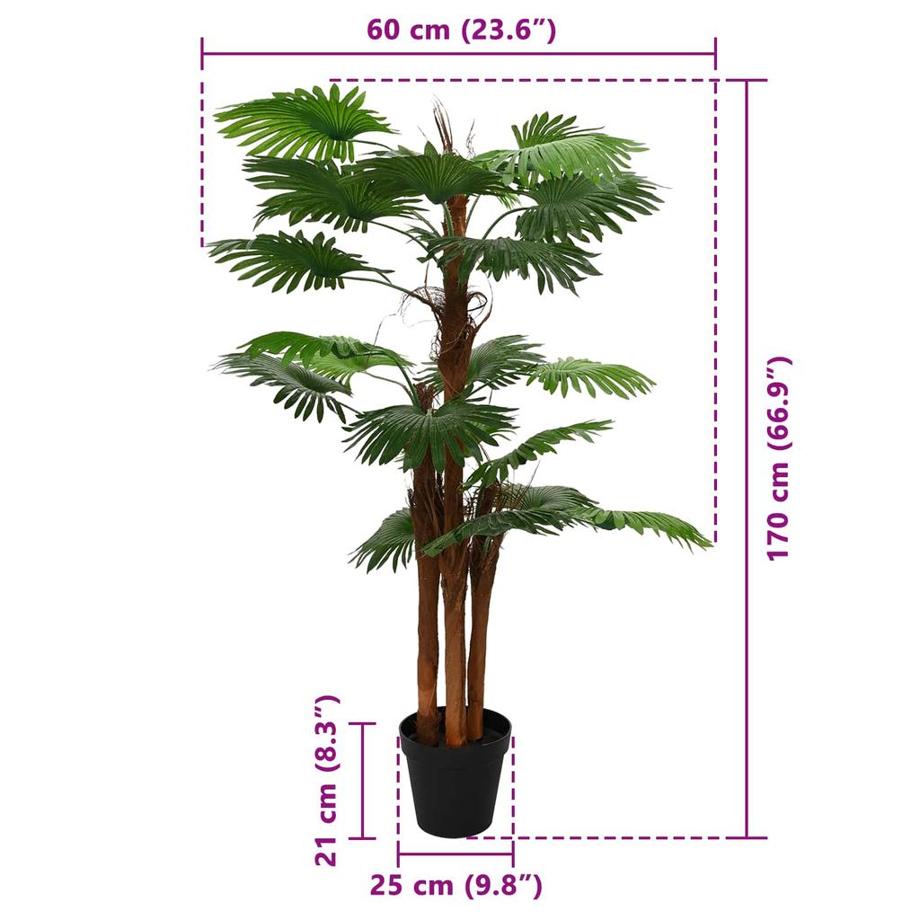 Artificial Fan Palm Green 60 x 25 x 170 cm Fabric and Bamboo
