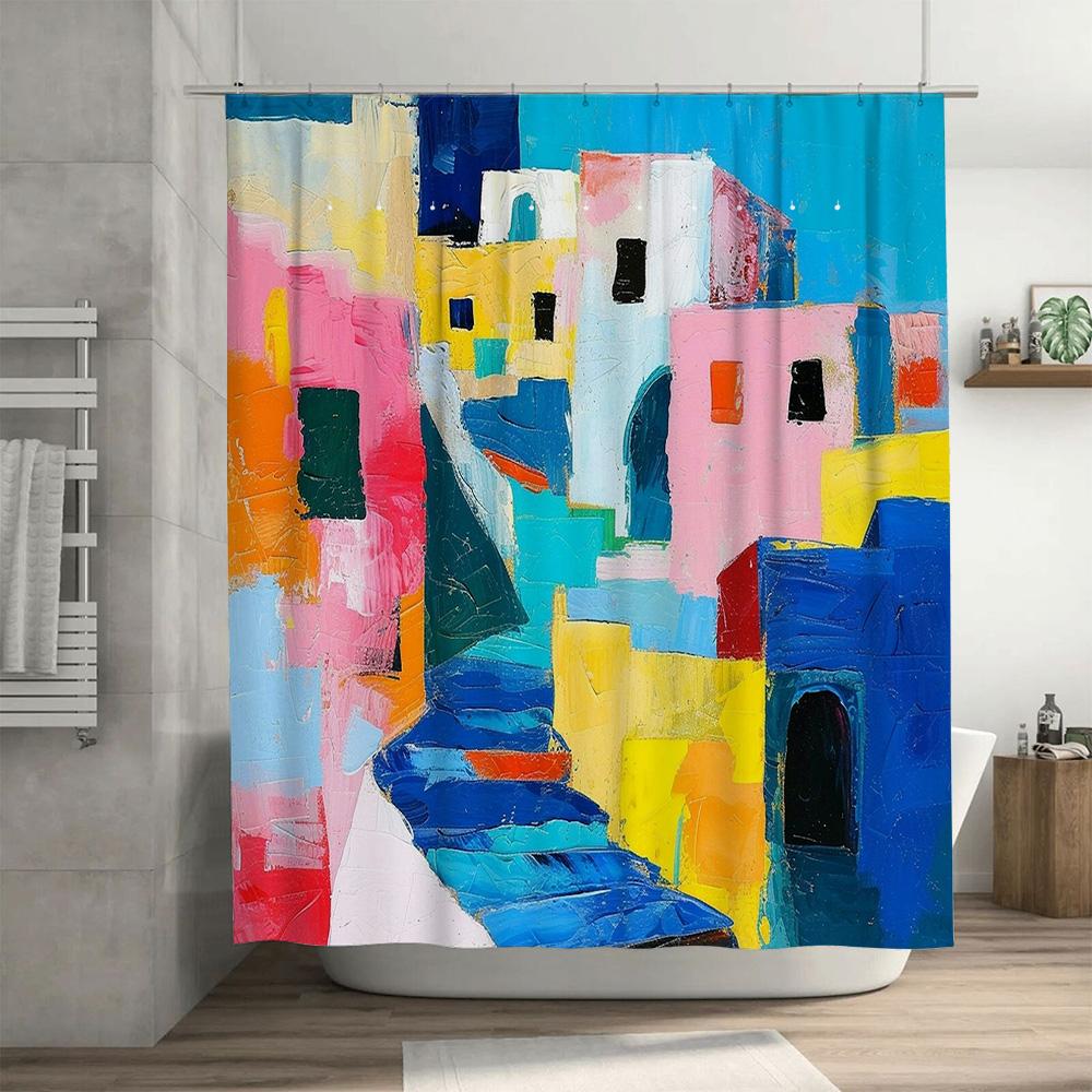Handmade Shower Curtain Modern Artistic Pattern With Soft Pastel Colors For Bathroom Decorations.