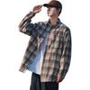 Japanese Retro Long-Sleeve Plaid Shirt for Men, Spring And Autumn Trendy Loose Casual Jacket 6062, Coffee Color, Size 2XL