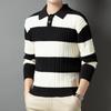 Men's Pullover Sweater Fashion Thick Warm Striped Pullovers Men Business Casual Knitwear