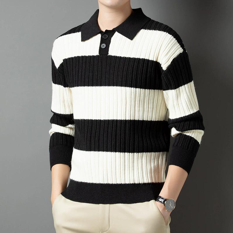 Men's Pullover Sweater Fashion Thick Warm Striped Pullovers Men Business Casual Knitwear