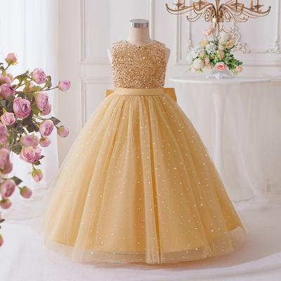Flower Girl Princess Dress For Weddings Summer Kid Formal Bow Long Gown For School Evening Party Children New Year Cloth LP661