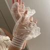 Sheer Embroidered Fingerless Wrist Cuffs Pair for Women, Lace Sleeves with Flared Cuff for Weddings and Photo Styling Use