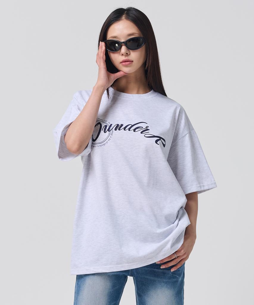 OUNDERR 3D Logo Print Short Sleeve T-Shirt (White Gray)