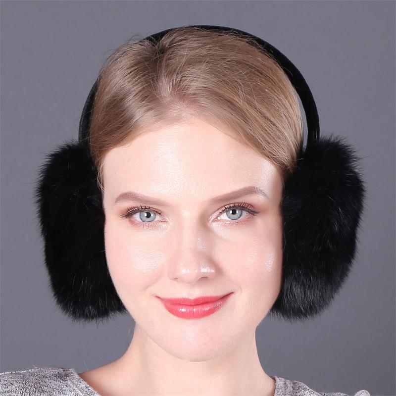 

Зимние теплые наушники, женские меховые наушники, покрытие из кроличьего меха, защита от холода ушей чёрный