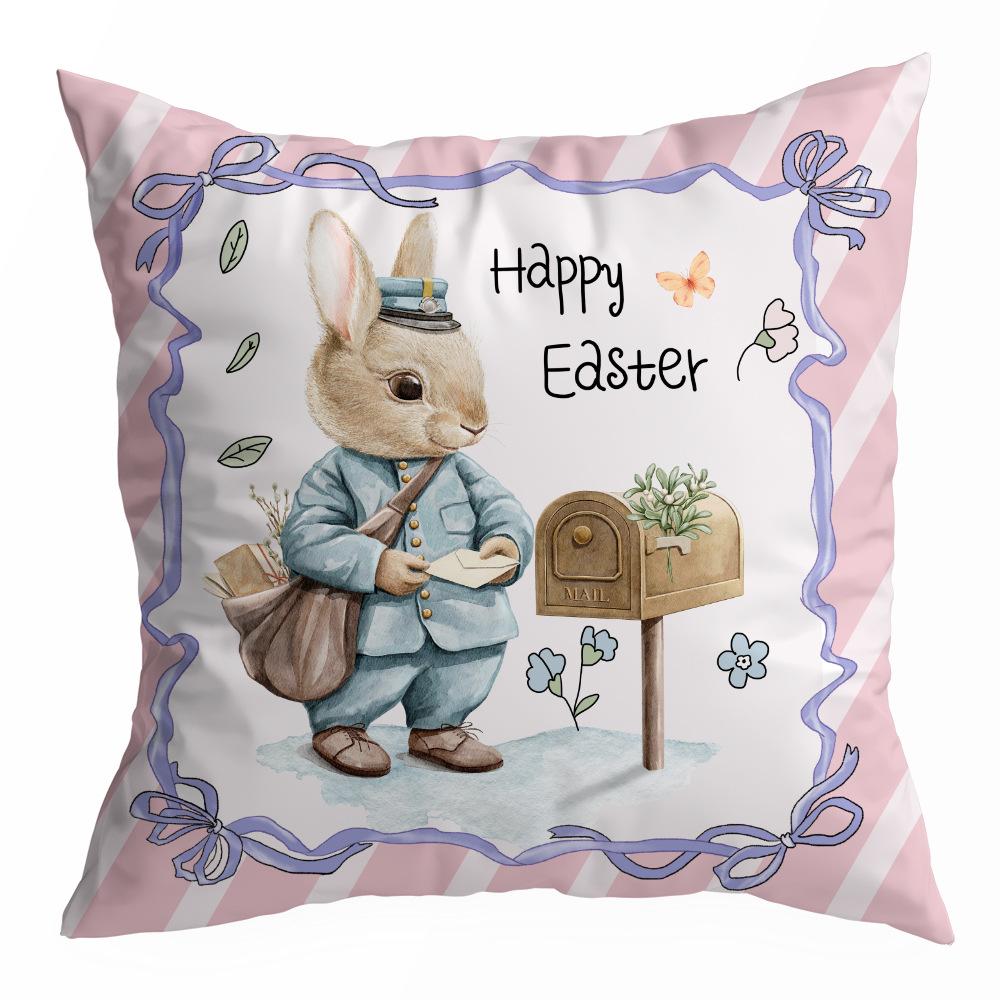 Spring Easter Peach Skin Velvet Pillow Cover Bunny Printed Polyester Pillow Cushion Cover