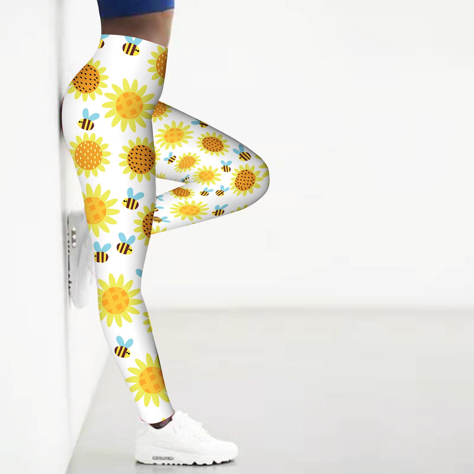 

Женские белые леопардовые принты с принтом подсолнечника, эластичные леггинсы для йоги, фитнеса, бега, спортзала, спорта и активного отдыха XS жёлтый