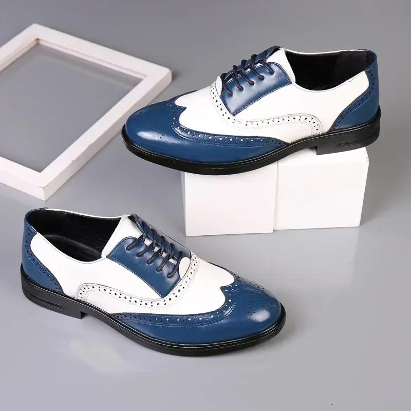 Men's Dress Shoes Classic Carved Block Leather Shoes Retro Business Shoe Lace Up Oxford Shoe Brand Casual Leather Shoe Men Shoes