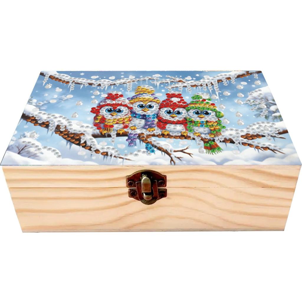 5D DIY Diamond Art Handmade Storage Box Partial Drill Colored Pattern Wood Case Crystal Storage Case Kit for Desktop Diamond Art