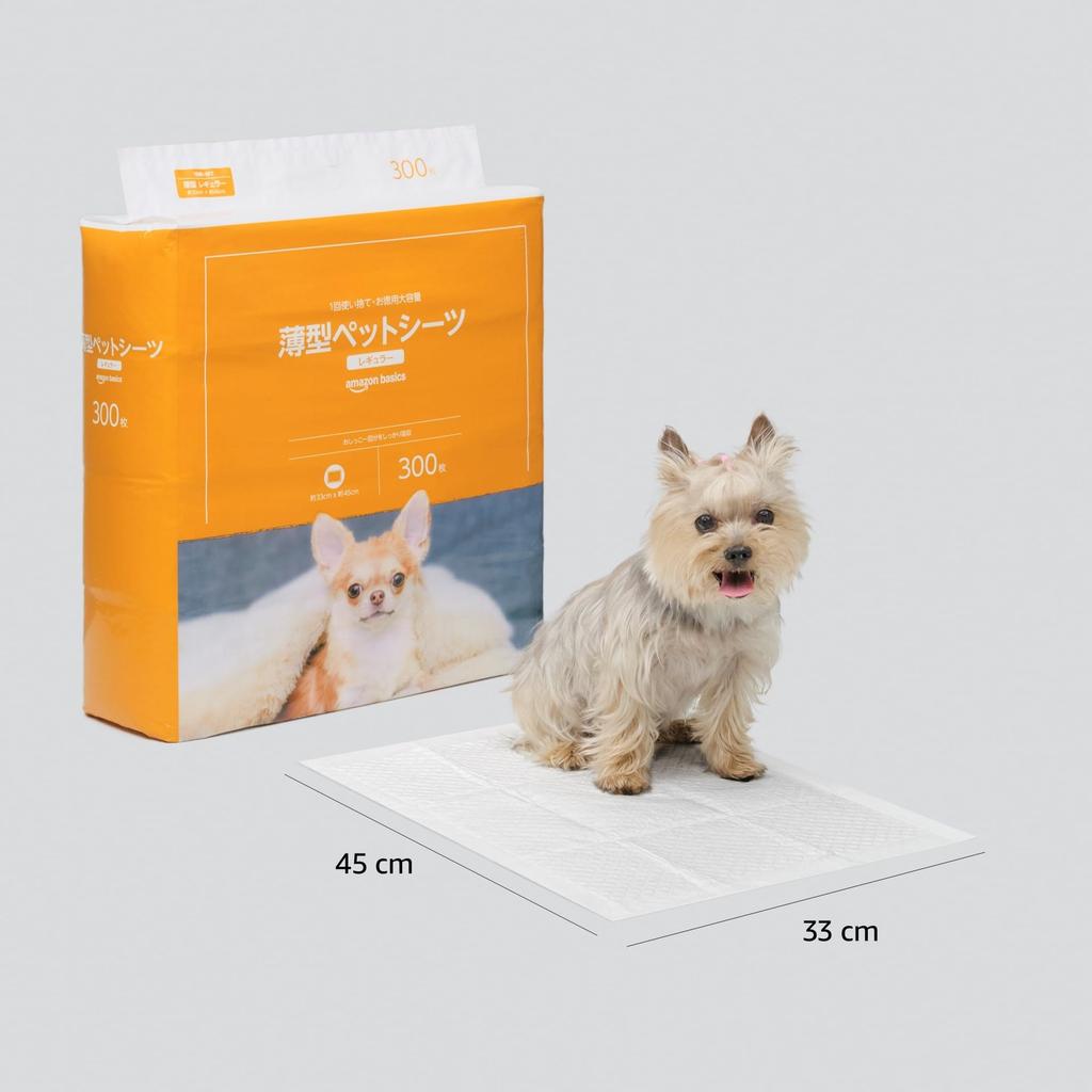 Amazon Basics Pet Sheets, Thin, Regular, Single-Use, Unscented, White, 300 Sheets (Formerly Brand Name: Amazon)