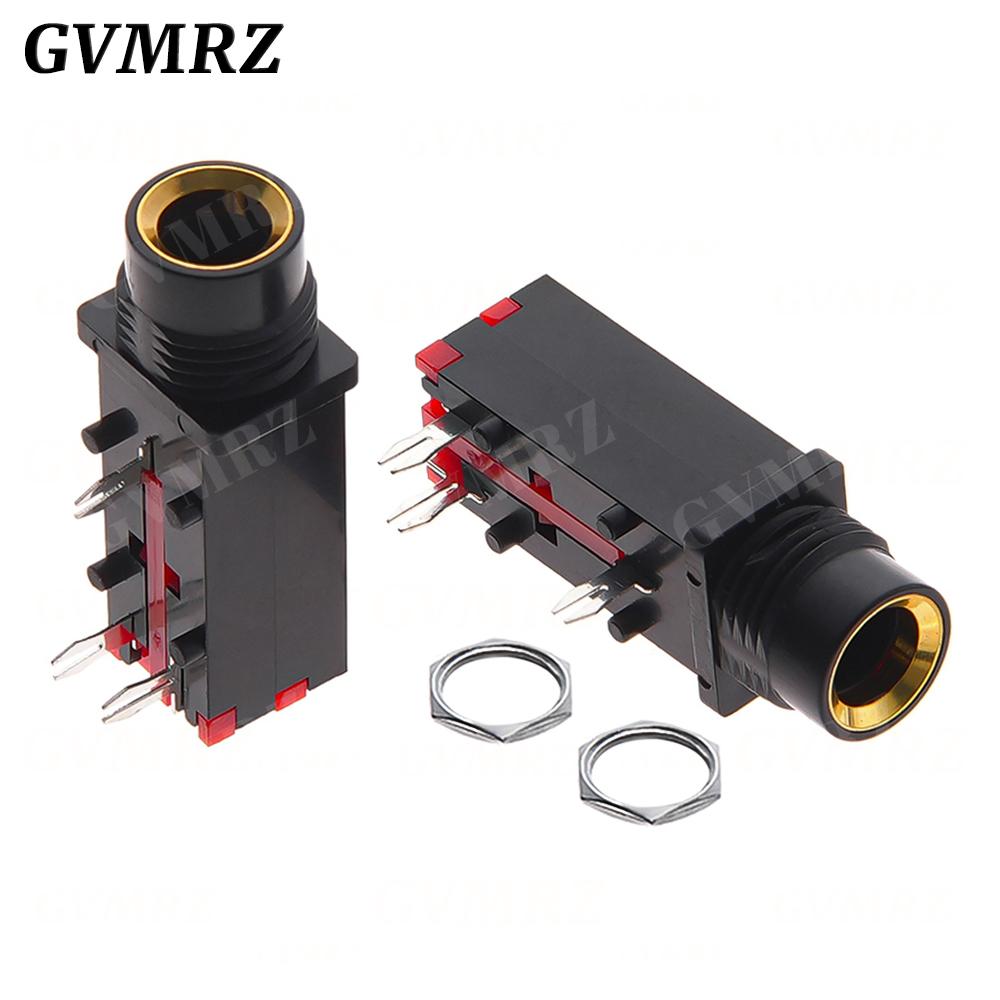 5PCS DIY 6.35mm / 6.5mm Jack Gold Plated 4P Stereo Dual Channel Microphone Socket 6.35 /6.5 Audio Straight jack Connector