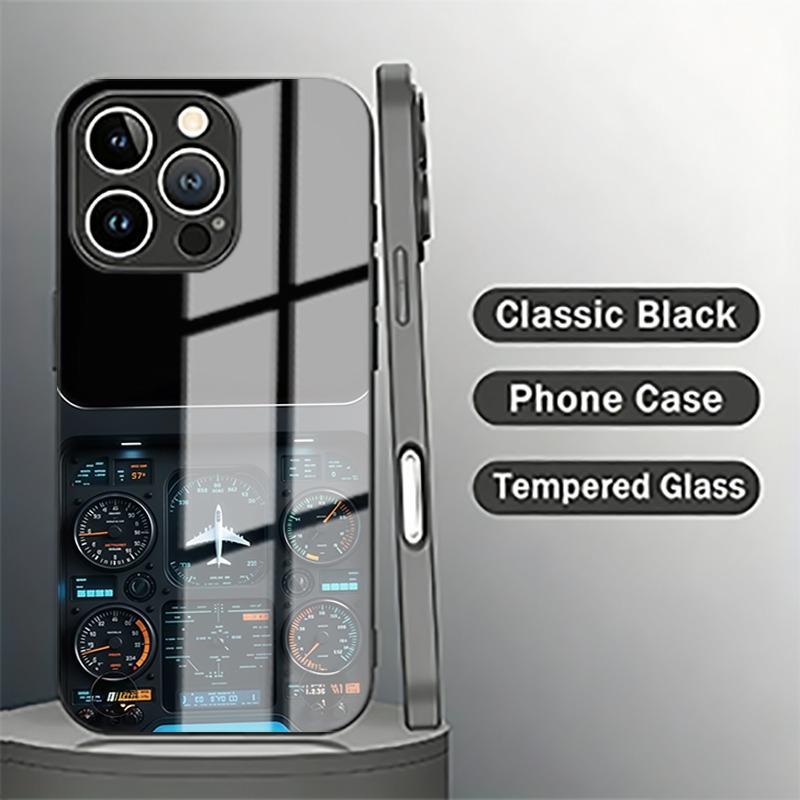 Aircraft Instrument Tempered Glass Case for iPhone 17 Pro Max 16 15 14 13 12 11 Pro Max 16E 17Air X XR XS 7 8 Plus SE2 Cover