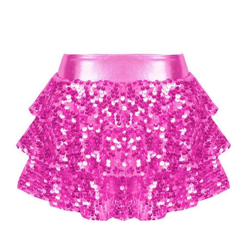 Kinder Mädchen Performance Shorts Glänzende Pailletten Stufenrüschen Design Metallic Elastische Taille Culottes Tanzbekleidung