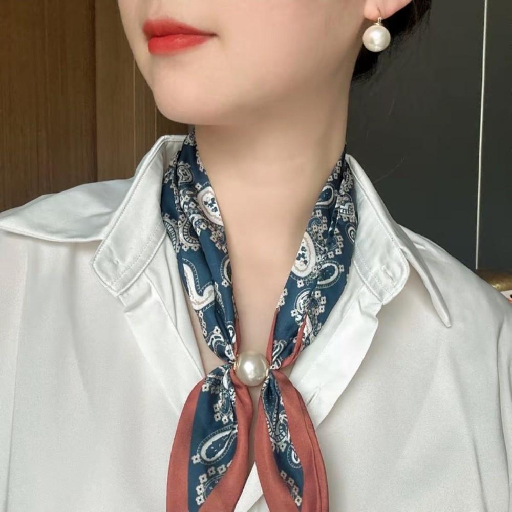 Magnetic Pearl Buckle Satin Neck Scarf No Tie Choker Scarf Elegant Decorative Silk Scarf  Summer