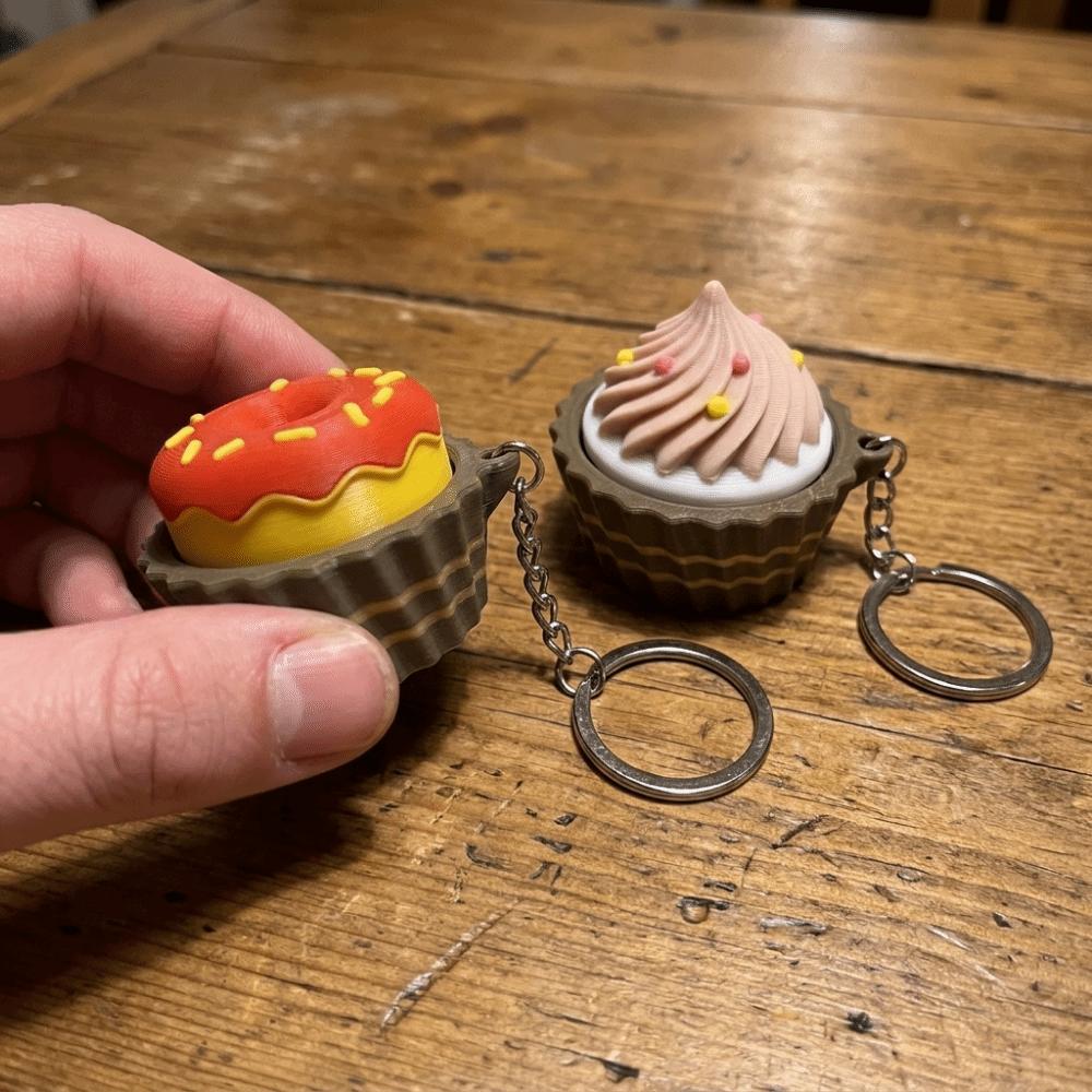 Simulated Dessert Clicker Keychain 3D Printed Cupcake Donut Key Chain  Backpack Decor