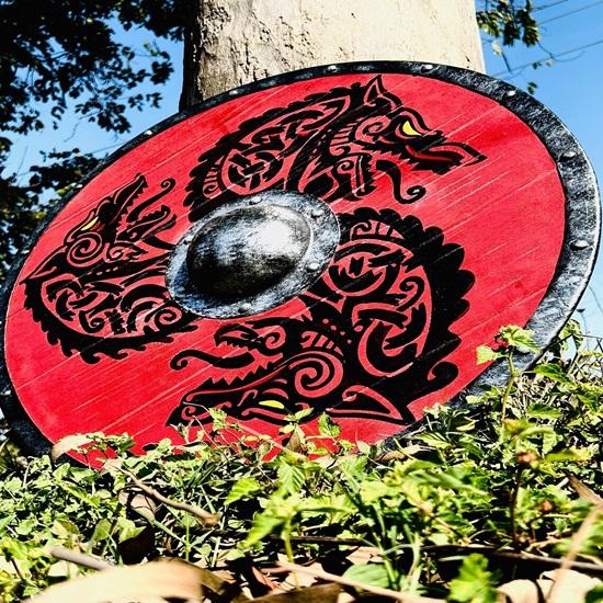 60.96 Cm Red Dragon Valhalla Viking Shield, Gift, Battle Ready Viking Shield, Norse Viking Round Shield, Viking Gift Him Her