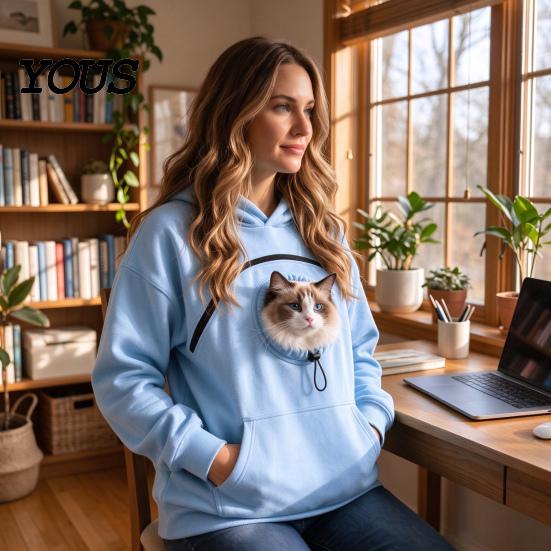 Hands Free Pet Carrier Cat Dog Hoodies for Men Women, Puppy Kitten Carrying Sweatshirt with Hoodie Zippers, Large Pocket Pullover Top, Unisex Kangaroo