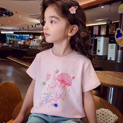 MIMIHELLO Girls' Cartoon Print Short-Sleeve T-Shirt