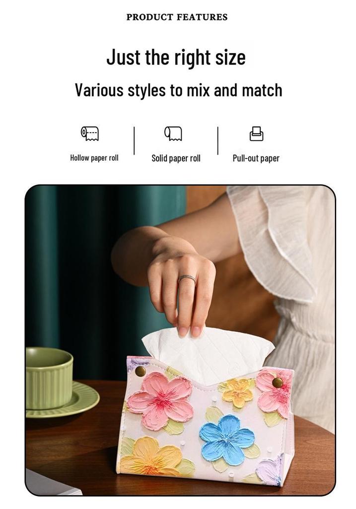 Luxury Waterproof Floral Oil Painting Tissue Box for Living Room