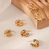 Chunky Stainless Steel Gold Plated Earrings for Women Irregular Pearl Rhinestone Statement Earring Jewelry