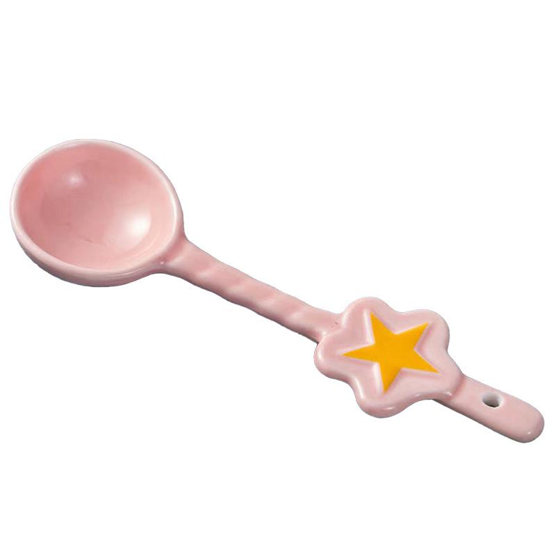 Star Ceramic Spoon Pink Magical Girl Heart Dessert Coffee Spoon Cartoon Rice Spoon