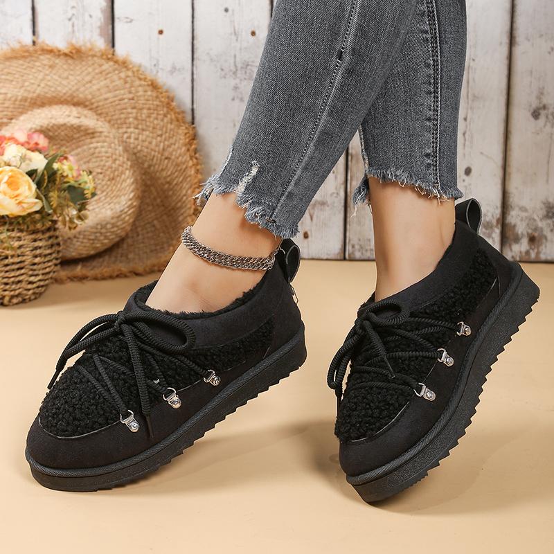 Winter Warm Cotton Lace Up Ankle Boots Women Thicken Plush Cotton Padded Snow Boots Thick Sole Non Slip Platform Casual Shoes