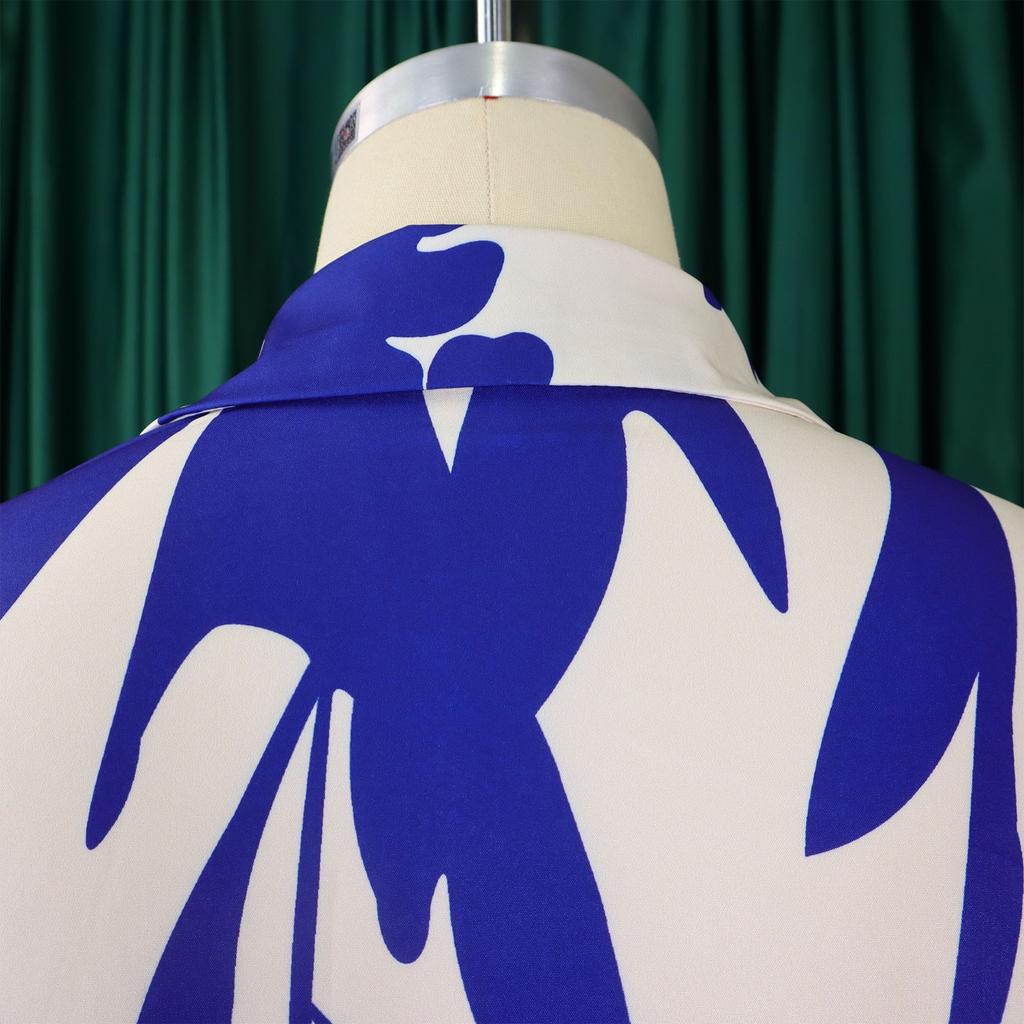 Übergröße Damenkleid - Blumendruck, Asymmetrischer Kragen, Stilvoll & Exportqualität