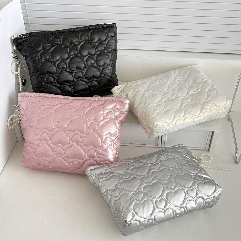 Korean Love Printed Quilted Cosmetic Bag Multifunctional Large Capacity Makeup Bag Waterproof Skincare Products Pouch Travel