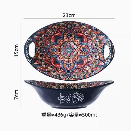 Nuovo Stile Boemo Ceramica Piatti per la Casa con Manici Ciotole Piatti e Set di Piatti per la Casa