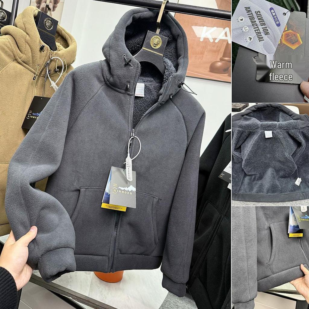 Herren verdickte doppelseitige Fleece-Kapuzenjacke - Schwergewicht 620g für Herbst und Winter