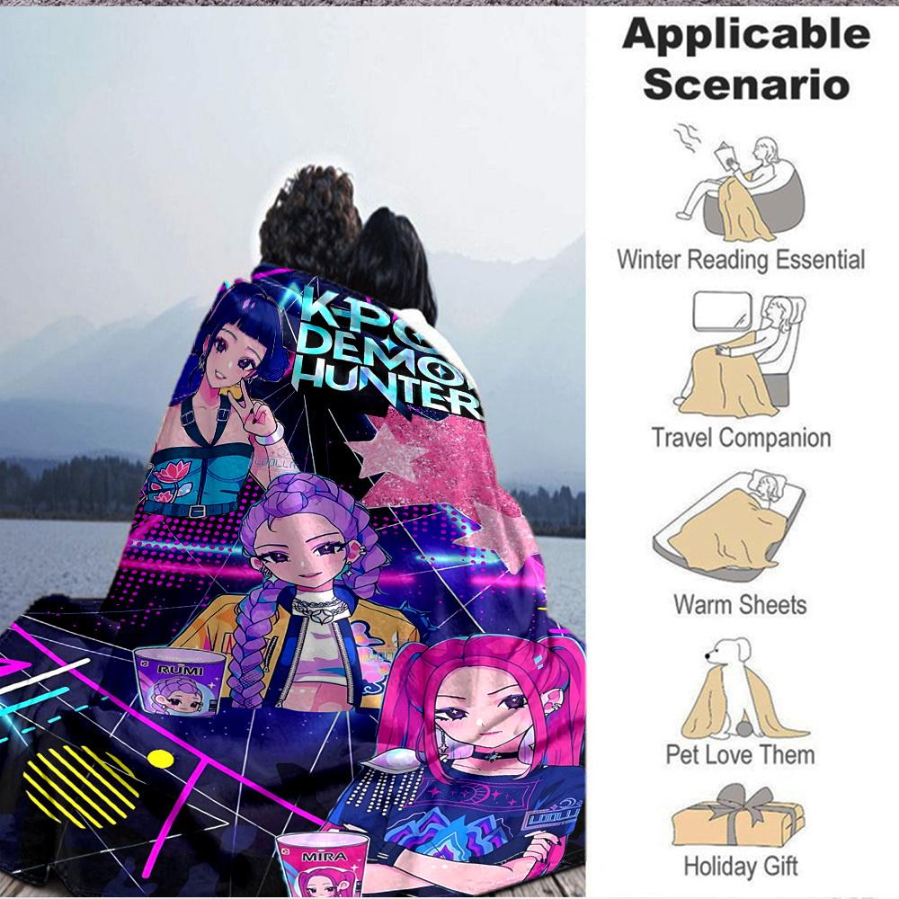 1PC K Pop Demon Hunters Blanket, Throw For Sofa, Bed, Travel, Camping, Livingroom,