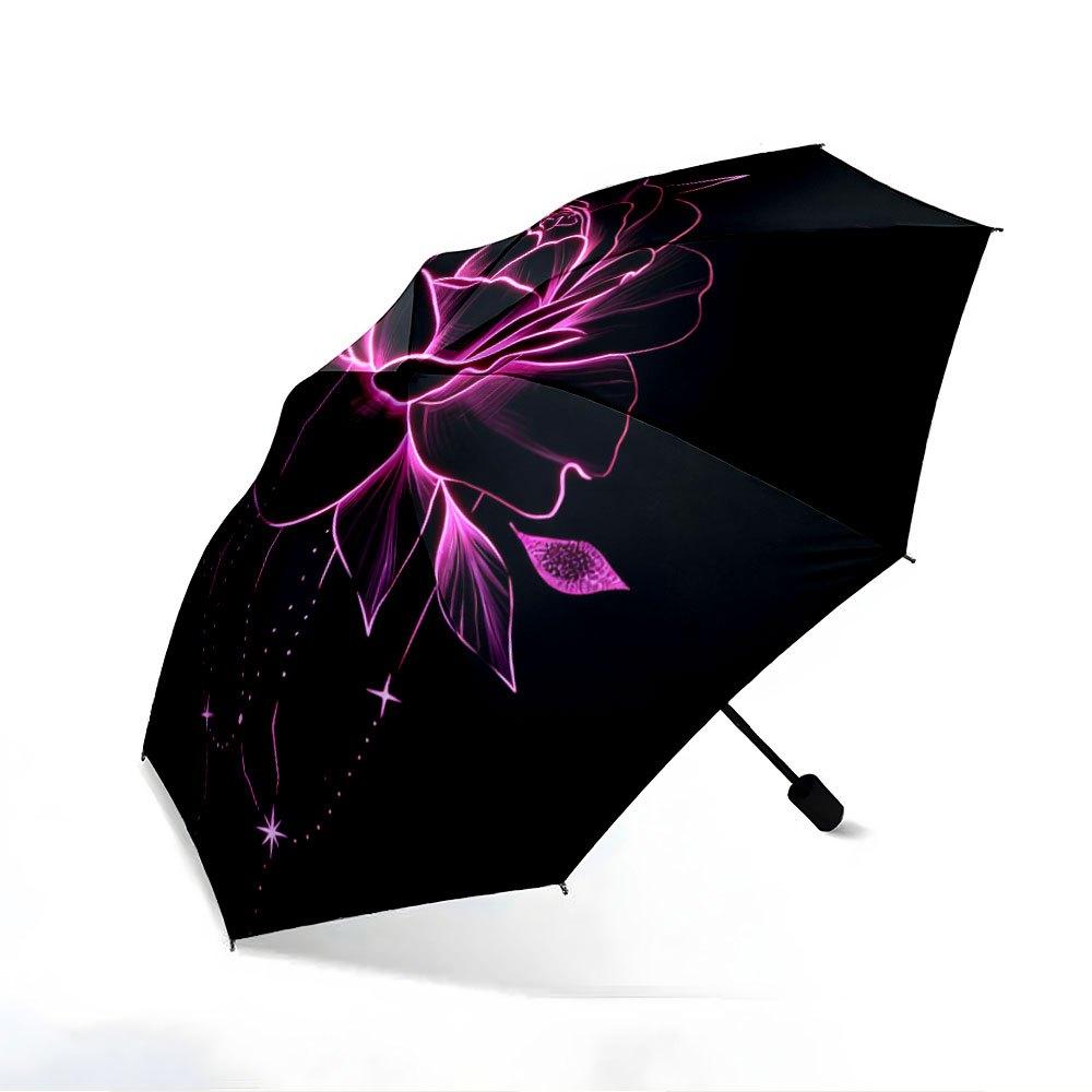 1pc Automatic Umbrella with Glowing Rose & Celestial Design - Portable Collapsible, 8-Rib Durable Iron Frame, Compact Travel U