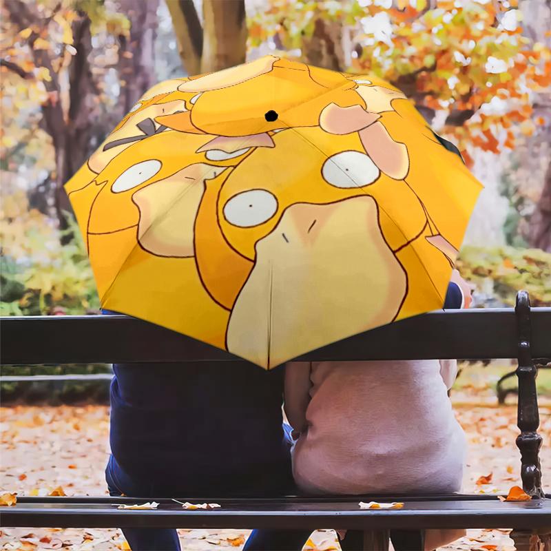 Psyduck Cartoon Pattern, Automatic Folding Umbrella, Portable and Foldable Design, 8 Ribs, a Christmas or Birthday Gift.