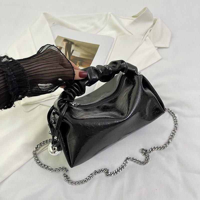 Chic Silver Chain Strap Bag For Women Soft Fabric Casual Fashionable Daily Accessory