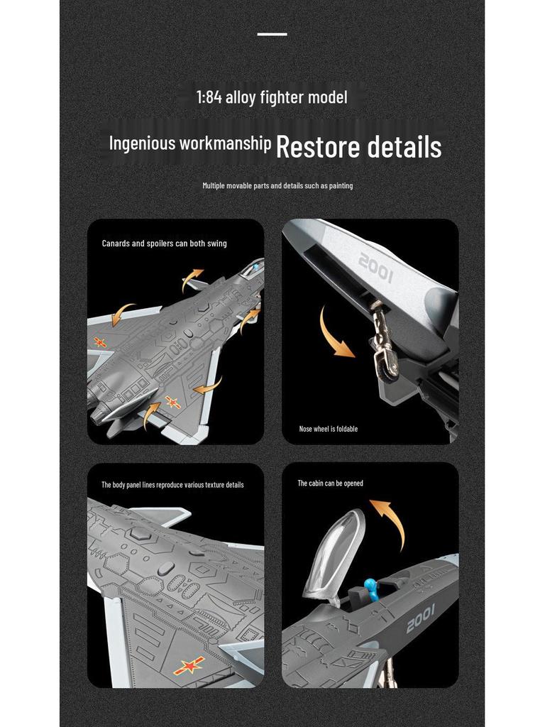1:84 J-20 Stealth Fighter Alloy Model Toy with Sound & Light, Pull-Back Action, Folding Wings