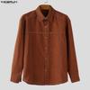 INCERUN Men Turn-down Collar Long Sleeve Stitching Casual Oversized Shirts Tops