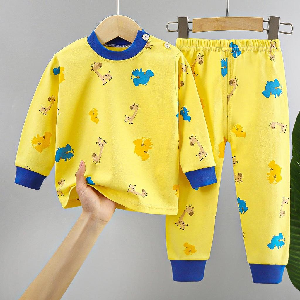 Cute Cartoon Design Pure Cotton Sleepwear Set for Boys and Girls - Long Sleeve Top and Pants for Autumn