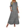 Ladies Casual Fashion Temperament Elegant Waist Striped Long Dress