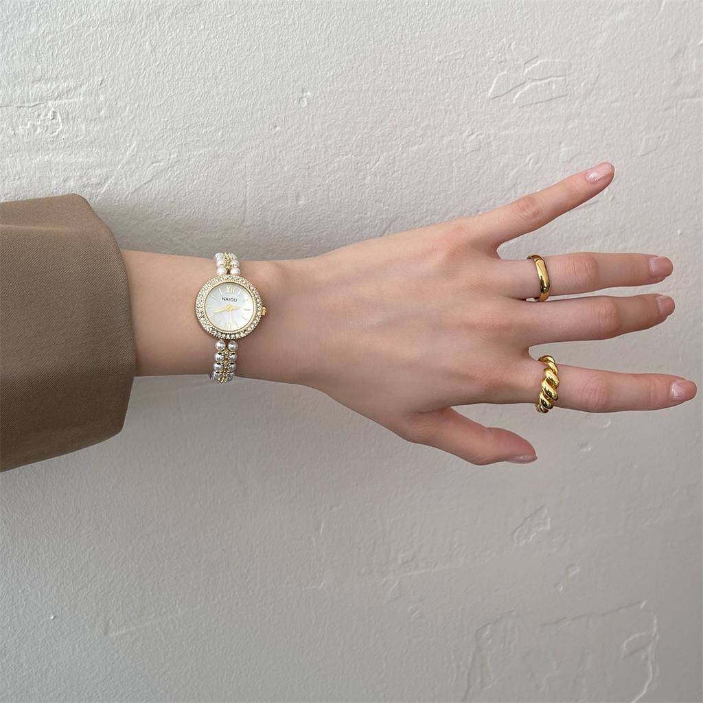 Naidu Diamond-Encrusted Watch Women'S Exquisite Small Fragrant Style High-Value Pearl Bracelet Watch Quartz Small Dial