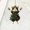 Acrylic flat 2D cute kitten pendant dressed as a Christmas tree can be used for bags,keychains, rearview mirrors Christmas trees and other decorations