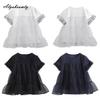 Korean Fashion Summer Women Patchwork Stylish Top O Neck Cotton Polka Dot Mesh Ruffles T-Shirt Short Sleeve Casual Loose Ladies' Tee