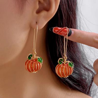 Boucles d'oreilles Citrouille à Huile Goutteuse Design pour Femmes Punk Gothique Strass Nœud Citrouille Boucles d'oreilles Accessoires de Bijoux de Fête
