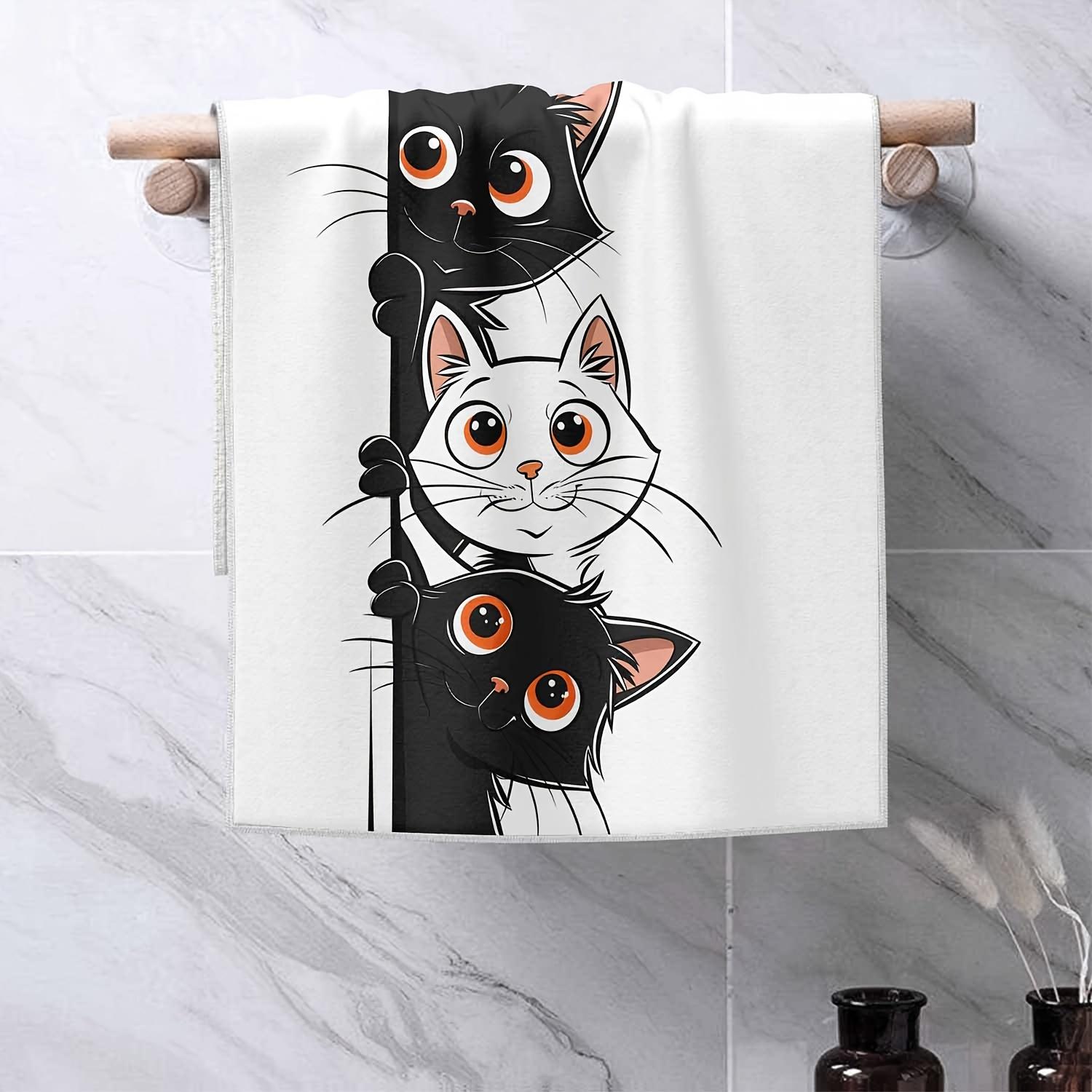 

1/2 шт., Кухонное полотенце с кошкой, Мягкие полотенца для рук с кошачьим узором - Легко чистящиеся кухонные и ванные салфетки для мытья посуды для праздничного декора.