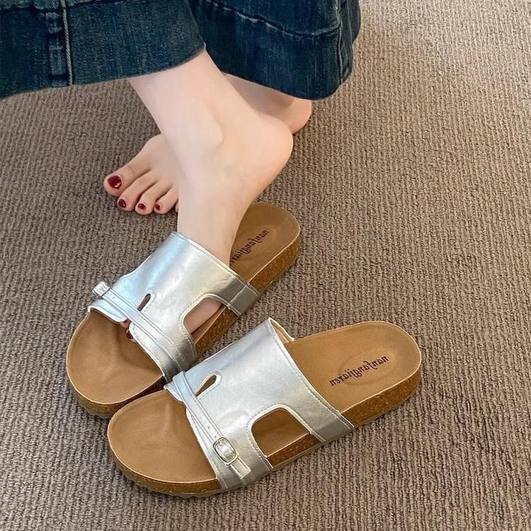 Boken Slippers Women's Summer Wear 2025 New Retro Lazy Fashion Casual Word Beach Flat Cool Slippers