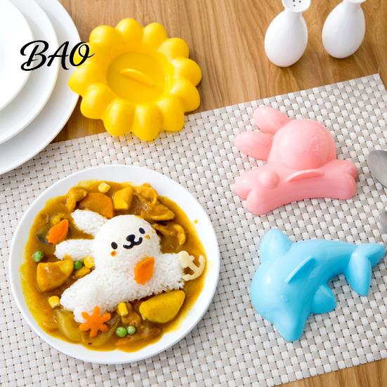 DIY Kitchen Tools 4PCS Cute Rice Ball Molds, Rabbits Dolphins Flowers And Long Shape, Portable Picnic Lunch Food Grade PP Sushi Maker for Japanese